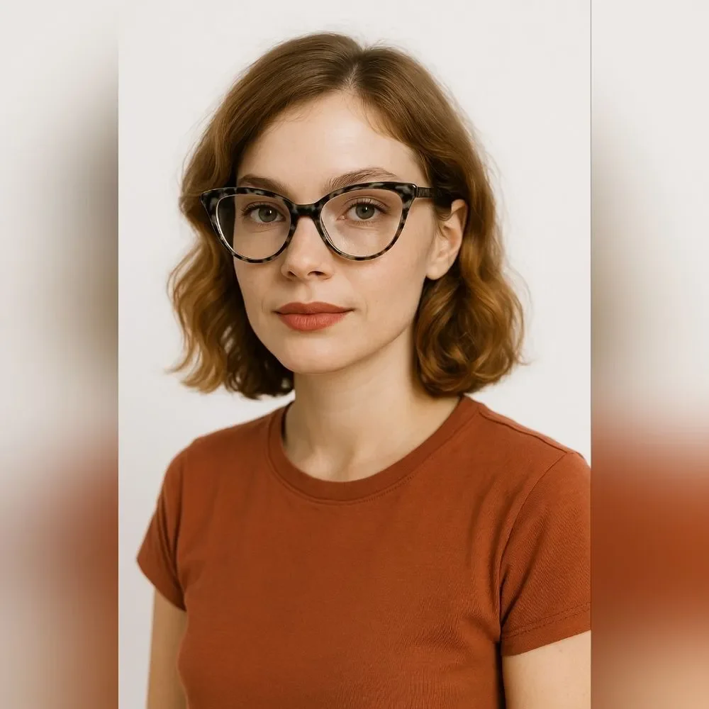 Modfans Cat Eye Eyeglasses Frames Black Marble Minimalist Retro Chic